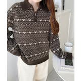 ノルディック柄ダブルジャガードハーフジップポロニットプルオーバー | moment+ | 詳細画像8 