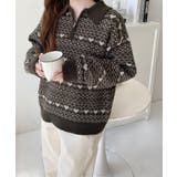 ノルディック柄ダブルジャガードハーフジップポロニットプルオーバー | moment+ | 詳細画像9 