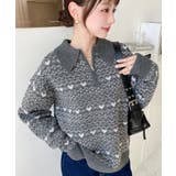 チャコールグレー | ノルディック柄ダブルジャガードハーフジップポロニットプルオーバー | moment+