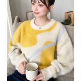 イエロー | ニュアンスライン柄ジャガードニットプルオーバー | moment+