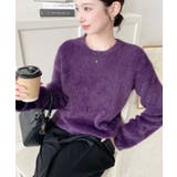 パープル | クールネックショート丈シャギーニットプルオーバー | moment+