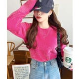 ピンク | クールネックショート丈シャギーニットプルオーバー | moment+