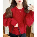 レッド | ケーブルニットプルオーバー | moment+