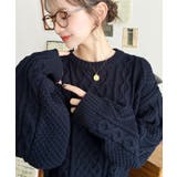 ネイビー | ケーブルニットプルオーバー | moment+