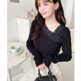 レーストリムアシンメトリーネックインナーニット長袖プルオーバー | moment+ | 詳細画像12 