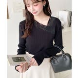 レーストリムアシンメトリーネックインナーニット長袖プルオーバー | moment+ | 詳細画像13 