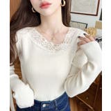 レーストリムアシンメトリーネックインナーニット長袖プルオーバー | moment+ | 詳細画像2 