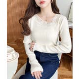 レーストリムアシンメトリーネックインナーニット長袖プルオーバー | moment+ | 詳細画像3 