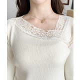 レーストリムアシンメトリーネックインナーニット長袖プルオーバー | moment+ | 詳細画像6 