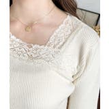 レーストリムアシンメトリーネックインナーニット長袖プルオーバー | moment+ | 詳細画像7 