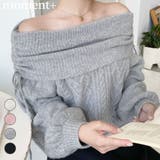 ハートケーブルドロストリボンオフショルニット長袖プルオーバー | moment+ | 詳細画像1 