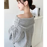 ハートケーブルドロストリボンオフショルニット長袖プルオーバー | moment+ | 詳細画像14 