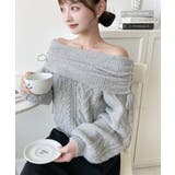 ハートケーブルドロストリボンオフショルニット長袖プルオーバー | moment+ | 詳細画像15 