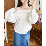 ハートケーブルドロストリボンオフショルニット長袖プルオーバー | moment+ | 詳細画像6 