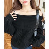 ハートケーブルドロストリボンオフショルニット長袖プルオーバー | moment+ | 詳細画像7 