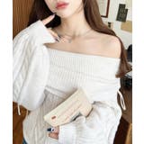 アイボリー | ハートケーブルドロストリボンオフショルニット長袖プルオーバー | moment+