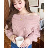 ピンク | ハートケーブルドロストリボンオフショルニット長袖プルオーバー | moment+