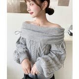 グレー | ハートケーブルドロストリボンオフショルニット長袖プルオーバー | moment+