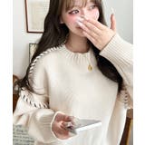 配色ハンドステッチニットプルオーバー3G | moment+ | 詳細画像14 
