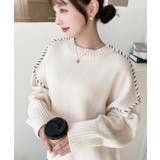 ホワイト系その他 | 配色ハンドステッチニットプルオーバー3G | moment+