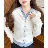 アイボリー | レイヤードカーディガン風リブニットトップス | moment+