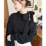 ブラック | ＼リボン×ワンショルの最強コラボ♡／ボウタイリボンワンショルニットプルオーバー | moment+