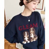 ネイビー系 | Wジャガードドッグ&キャット長袖ニットプルオーバー | moment+