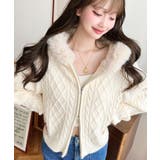 フードファージップアップケーブルニットカーディガン | moment+ | 詳細画像4