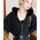 ブラック | フードファージップアップケーブルニットカーディガン | moment+