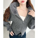 杢グレー | フードファージップアップケーブルニットカーディガン | moment+