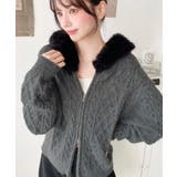 チャコールグレー | フードファージップアップケーブルニットカーディガン | moment+