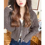 ブラウン | フードファージップアップケーブルニットカーディガン | moment+