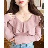 ピンクベージュ | フリルニットプルオーバー 12G | moment+