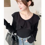 ブラック | フリルニットプルオーバー 12G | moment+