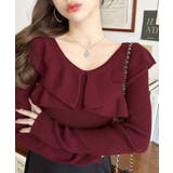 ボルドー | フリルニットプルオーバー 12G | moment+