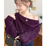 パープル | ワンショルドレープフェザーニットプルオーバー(ドレープニット） | moment+