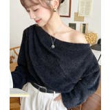 ブラック | ワンショルドレープフェザーニットプルオーバー(ドレープニット） | moment+