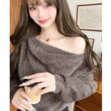 モカ | ワンショルドレープフェザーニットプルオーバー(ドレープニット） | moment+