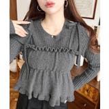 チャコールグレー | シャーリングギャザーリボンキャミ＋ニットプルオーバーセット | moment+