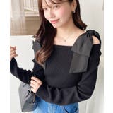 ブラック | リボンストラップ2WAYオフショルニットトップス | moment+