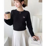 刺繍入りケーブルショート丈ニットプルオーバー | moment+ | 詳細画像19 