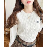 刺繍入りケーブルショート丈ニットプルオーバー | moment+ | 詳細画像2 