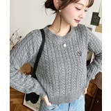 刺繍入りケーブルショート丈ニットプルオーバー | moment+ | 詳細画像25 