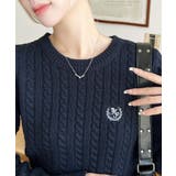 刺繍入りケーブルショート丈ニットプルオーバー | moment+ | 詳細画像34 