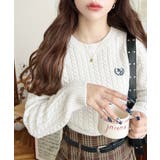 刺繍入りケーブルショート丈ニットプルオーバー | moment+ | 詳細画像4 