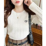 刺繍入りケーブルショート丈ニットプルオーバー | moment+ | 詳細画像5 