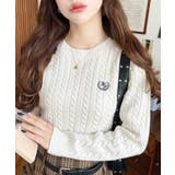 アイボリー | 刺繍入りケーブルショート丈ニットプルオーバー | moment+