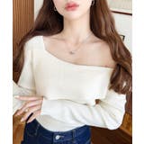 アイボリー | アシンメトリーオフショルダーリブニット12G | moment+