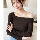 ブラウン | アシンメトリーオフショルダーリブニット12G | moment+