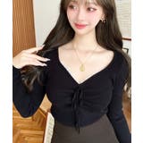 フロントレースギャザーリブニットトップス12G | moment+ | 詳細画像18 